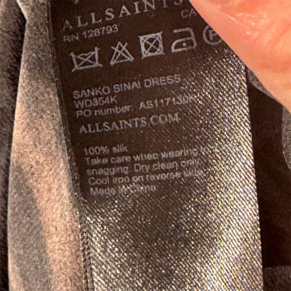 AllSaints Sanko Sinai Dress US 10 Silk Mini Leopard Print Sheer Shirt Dress - Picture 8 of 8